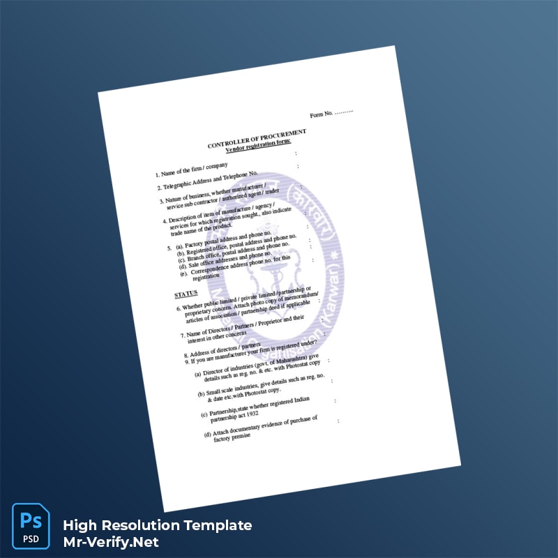 Editable Country Controller of Procurement Vendor Registration Form Word and Pdf Template 7 page Editable Country Controller of Procurement Vendor Registration Form Word and Pdf Template 7 page