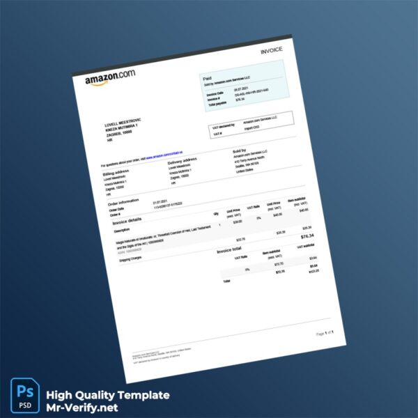 Croatia Amazon com Services LLC Invoice Template in Word and PDF formats