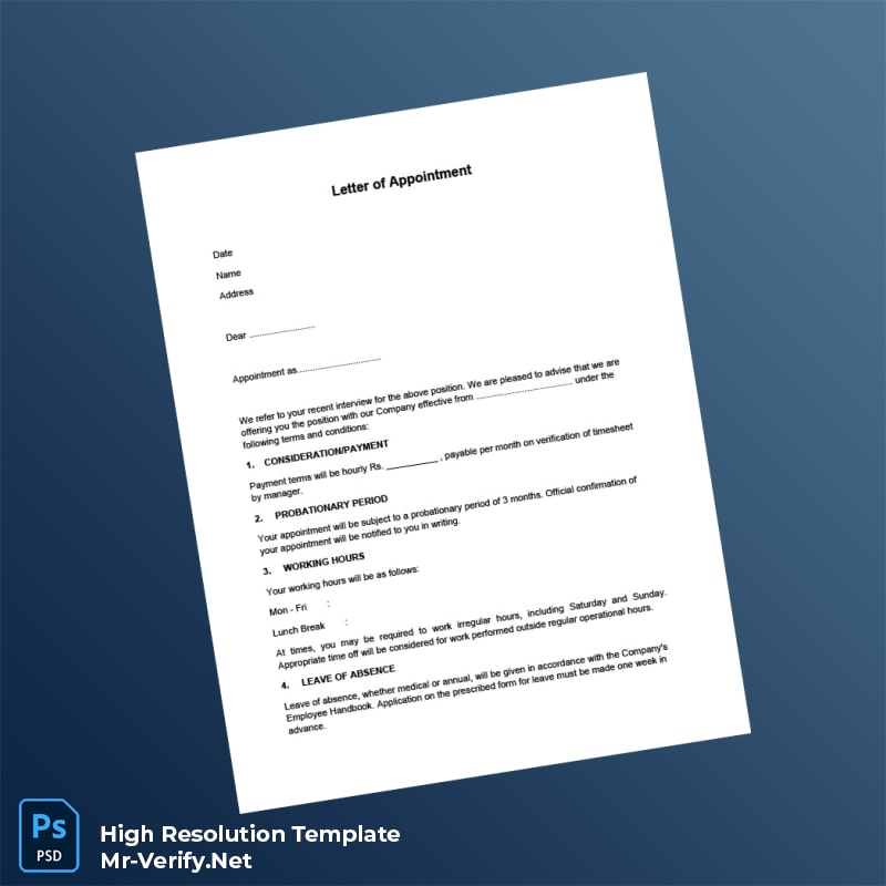 Editable Custom Letter of Appointment Word and Pdf Template 4 page Editable Custom Letter of Appointment Word and Pdf Template 4 page