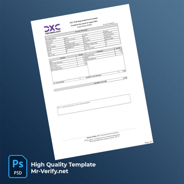 DXC Technology India Private Limited payslip word and pdf template DXC Technology India Private Limited payslip word and pdf template