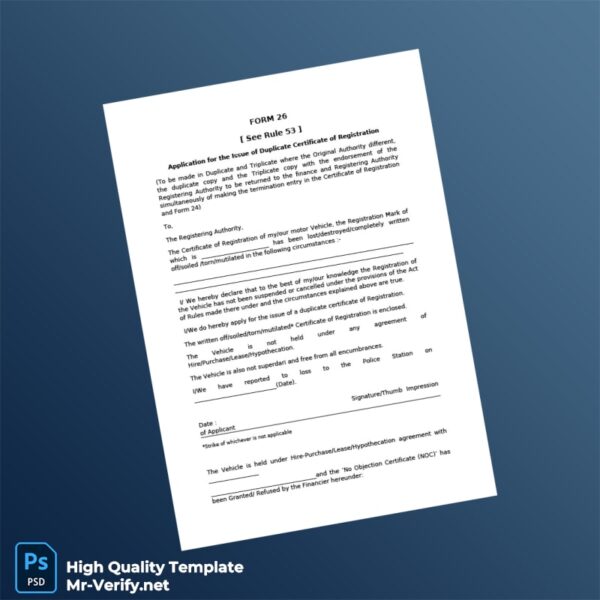 Duplicate Vehicle Registration Certificate Application Template in Word and PDF formats 3 page Duplicate Vehicle Registration Certificate Application Template in Word and PDF formats 3 page