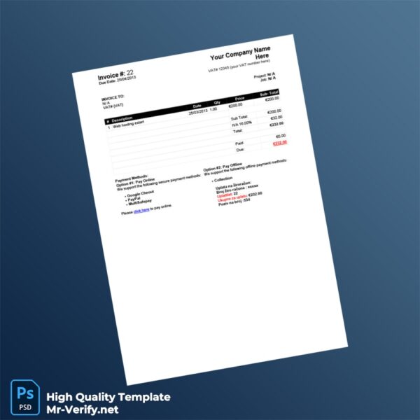 EU Invoice Template in Word and PDF formats