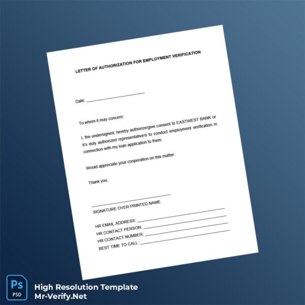 Editable Eastwest Bank Employment Verification Letter Word and Pdf Template