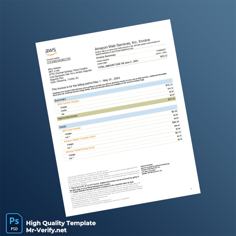 Ecuador Amazon Web Services Invoice Template in Word and PDF formats Ecuador Amazon Web Services Invoice Template in Word and PDF formats