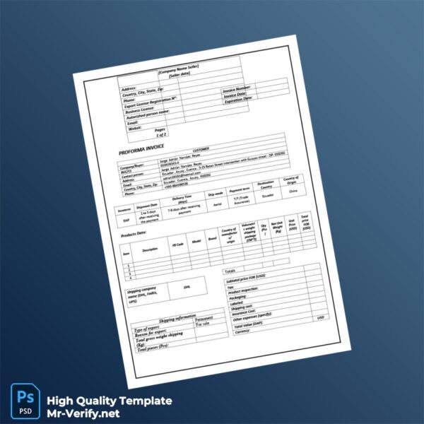 Ecuador Proforma Invoice Template in Word and PDF formats 3 page