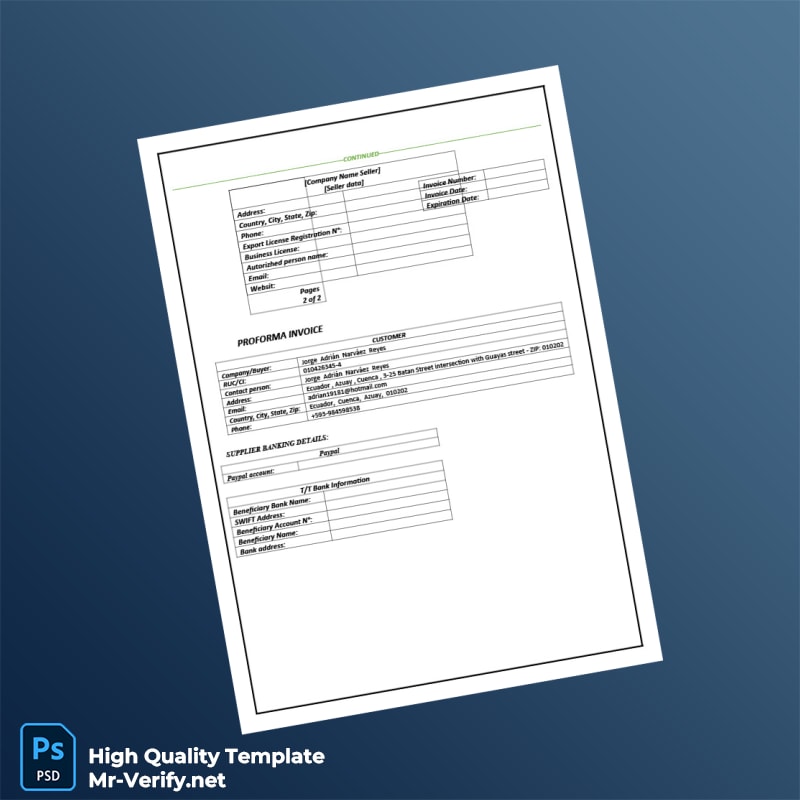 Ecuador Proforma Invoice Template in Word and PDF formats 3 page Ecuador Proforma Invoice Template in Word and PDF formats 3 page