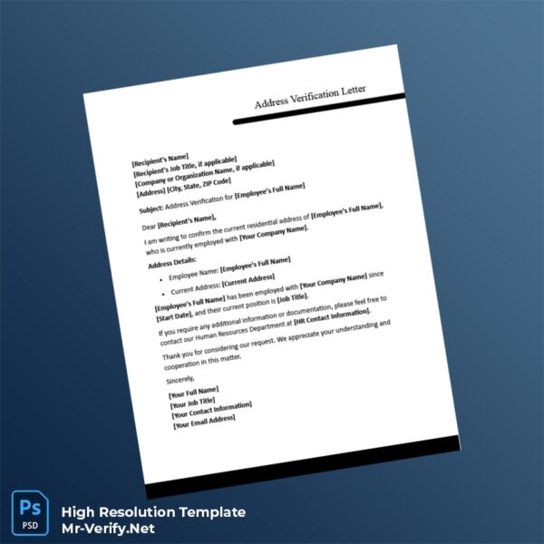 Editable Employer Address Verification Letter Word and Pdf Template