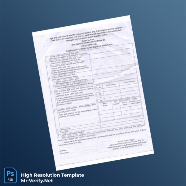 Employment Certificate Template by the Registration Trade Union in Word and PDF formats