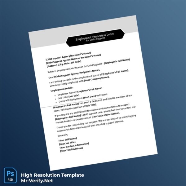 Editable Employment Verification Letter Template for Child Support in Word and PDF formats