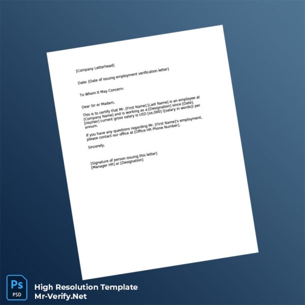 Editable Employment Verification Letter Word and Pdf Template