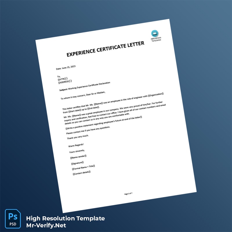 Editable Experience Certificate Word and Pdf Template 7 page Editable Experience Certificate Word and Pdf Template 7 page