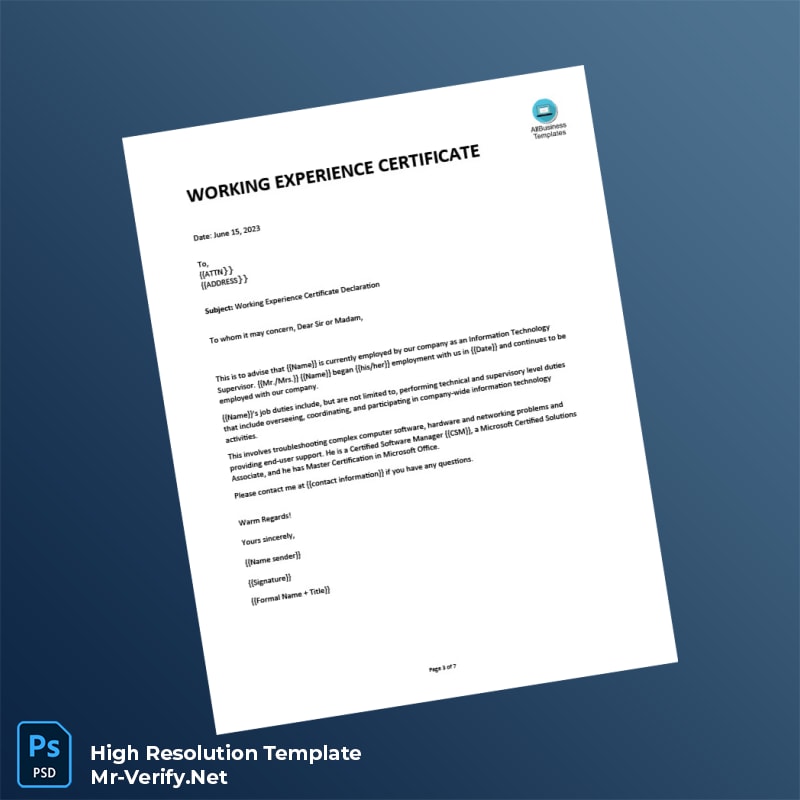 Editable Experience Certificate Word and Pdf Template 7 page Editable Experience Certificate Word and Pdf Template 7 page