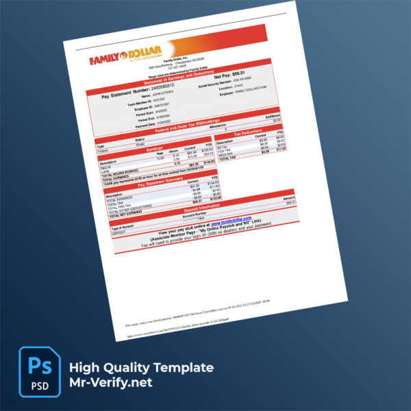 Family Dollar Inc earning statement word and pdf template Family Dollar Inc earning statement word and pdf template