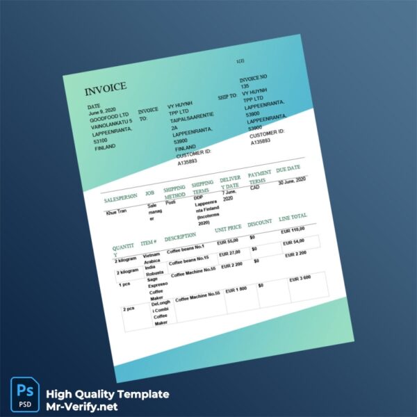 Finland Goodfood Ltd Invoice Template in Word and PDF formats 2 page
