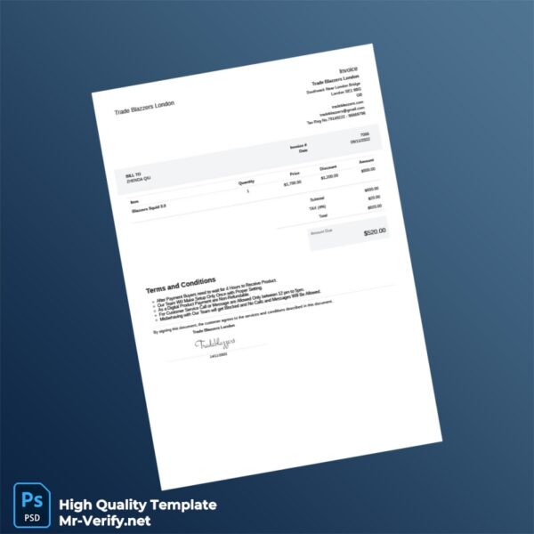 GB Trade Blazzers London Invoice Template in Word and PDF formats GB Trade Blazzers London Invoice Template in Word and PDF formats