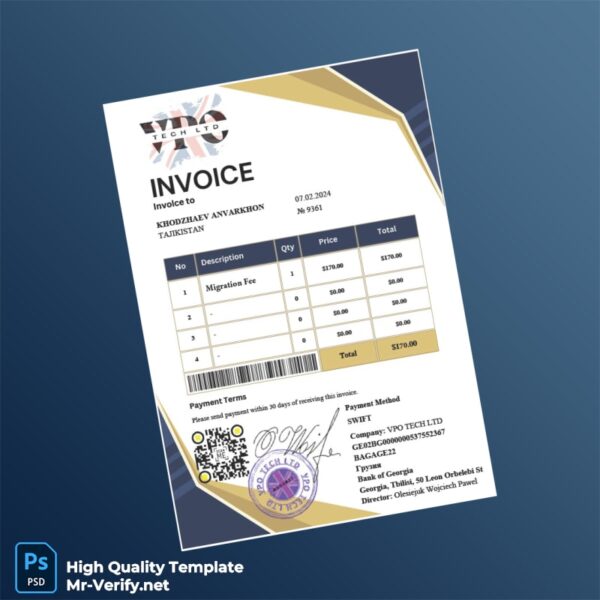 Georgia VPO TECH LTD Invoice Template in Word and PDF formats Georgia VPO TECH LTD Invoice Template in Word and PDF formats