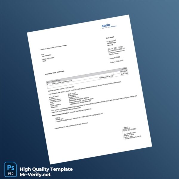 Germany Sedo GmbH Invoice Template in Word and PDF formats Germany Sedo GmbH Invoice Template in Word and PDF formats