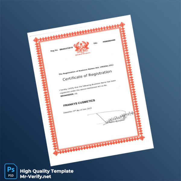 Ghana Business Registration Certificate Template in Word and PDF formats 4 page Ghana Business Registration Certificate Template in Word and PDF formats 4 page