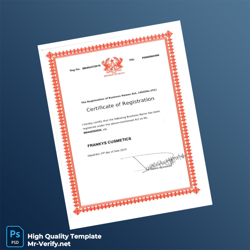 Ghana Business Registration Certificate Template in Word and PDF formats 4 page Ghana Business Registration Certificate Template in Word and PDF formats 4 page