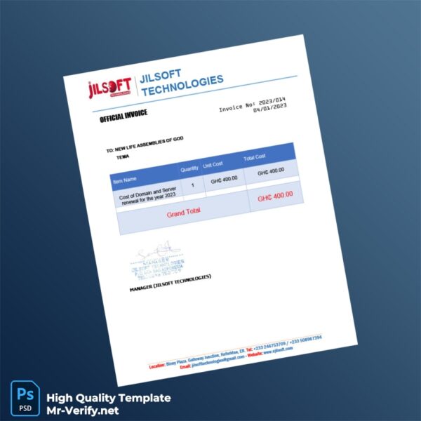 Ghana Jilsoft Technologies Invoice Template in Word and PDF formats Ghana Jilsoft Technologies Invoice Template in Word and PDF formats