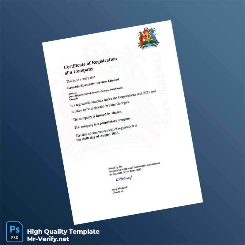 Grenada Securities and Investments Commission Certificate of Registration Template in Word and PDF formats Grenada Securities and Investments Commission Certificate of Registration Template in Word and PDF formats