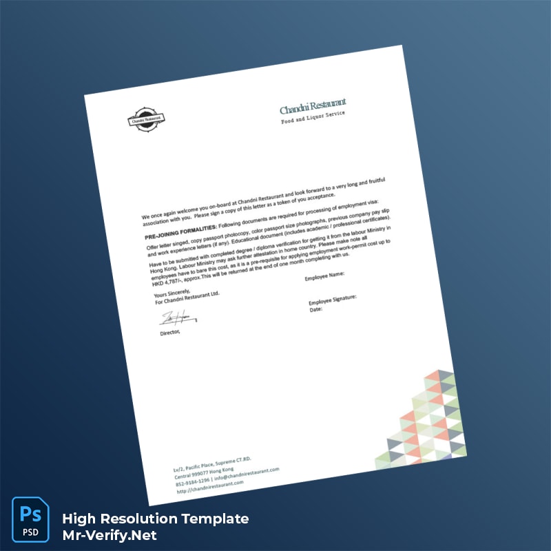 Editable Hong Kong Chandni Restaurant Employment Verification Letter Word and Pdf Template 3 page Editable Hong Kong Chandni Restaurant Employment Verification Letter Word and Pdf Template 3 page