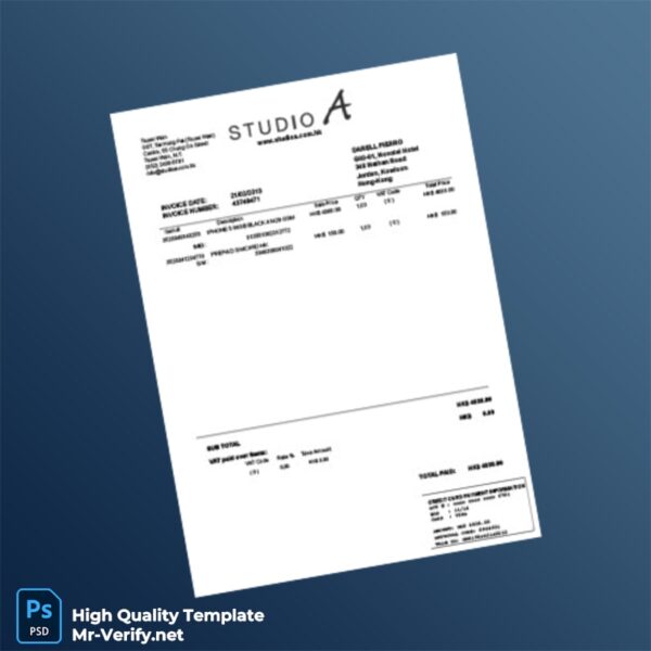 Hong Kong Studio A Invoice Template in Word and PDF formats
