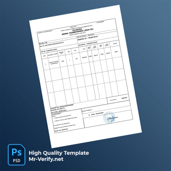 India Anmol Transformer Editable Tax Invoice Template in Word and PDF formats