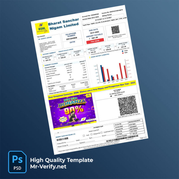 India Bharat Sanchar Nigam Ltd Editable Tax Invoice Template in Word and PDF formats