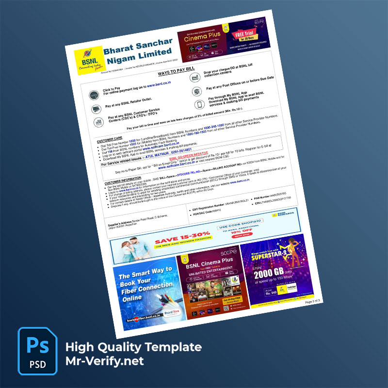 India Bharat Sanchar Nigam Ltd Editable Tax Invoice Template in Word and PDF formats India Bharat Sanchar Nigam Ltd Editable Tax Invoice Template in Word and PDF formats