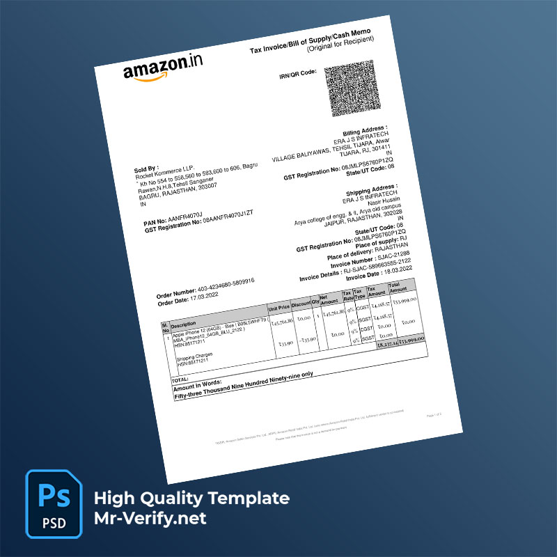 India Bharat Sanchar Nigam Ltd Editable Tax Invoice Template in Word and PDF formats India Bharat Sanchar Nigam Ltd Editable Tax Invoice Template in Word and PDF formats