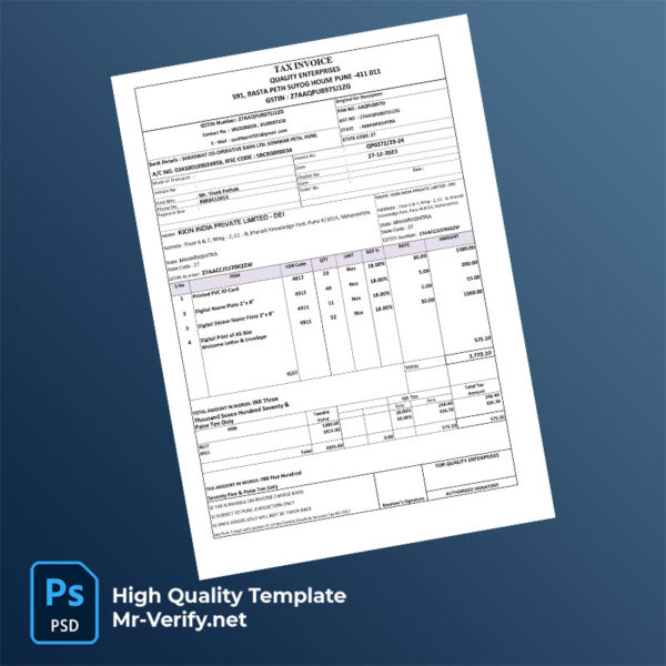 India Quality Enterprises Editable Tax Invoice Template in Word and PDF formats India Quality Enterprises Editable Tax Invoice Template in Word and PDF formats