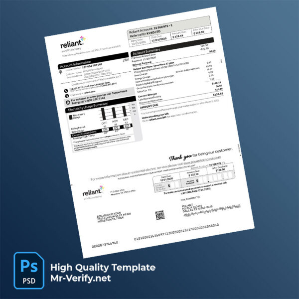 India Reliant Energy Retail Services, LLC Editable Electricity Bill Template in Word and PDF formats India Reliant Energy Retail Services, LLC Editable Electricity Bill Template in Word and PDF formats