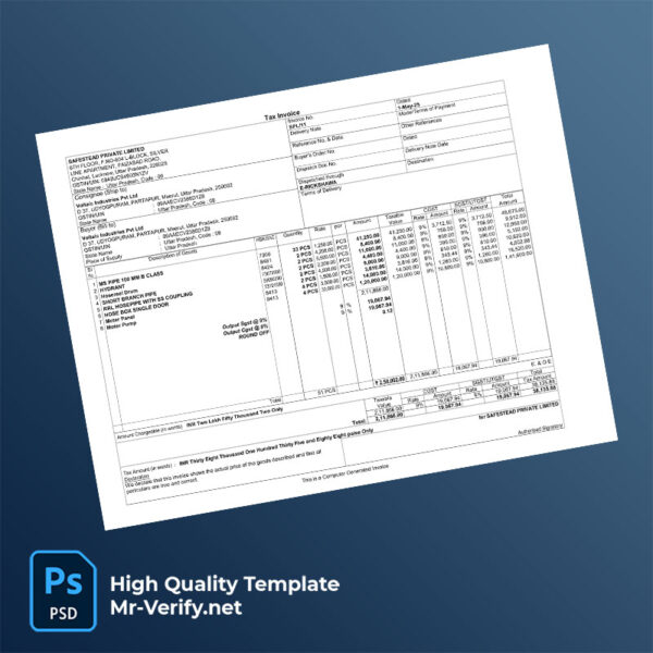 India Safestead Private Limited Editable Construction Bill Template in Word and PDF formats India Safestead Private Limited Editable Construction Bill Template in Word and PDF formats