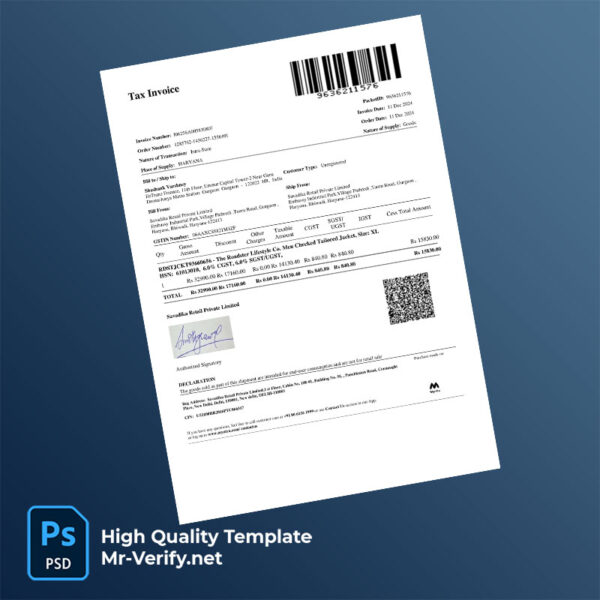 India Savadika Retail Private Limited Editable Tax Invoice Template in Word and PDF formats