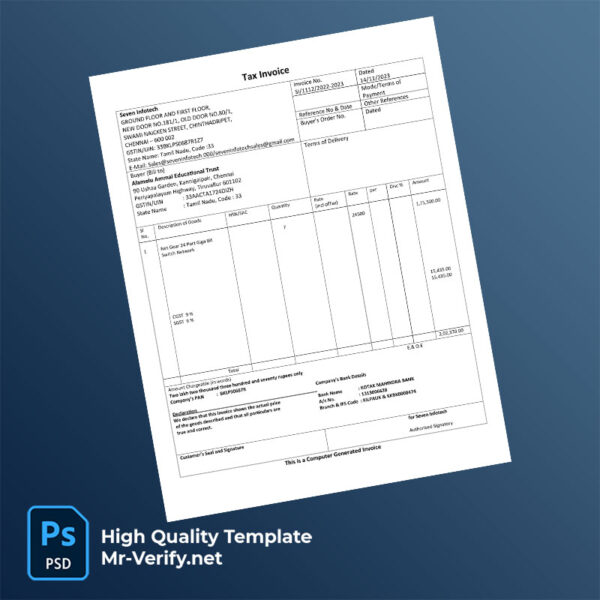 India Seven Infotech Editable Tax Invoice Template in Word and PDF formats