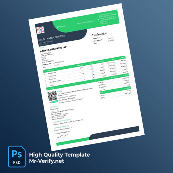 India Shubh Yatra Services Editable Travel Tax Invoice Template in Word and PDF formats