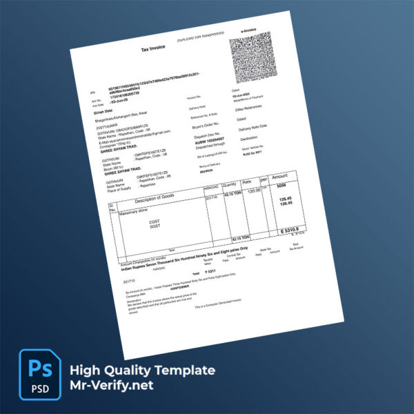 India Siyaram Mines and Minerals LLP Editable Tax Invoice Template in Word and PDF formats India Siyaram Mines and Minerals LLP Editable Tax Invoice Template in Word and PDF formats