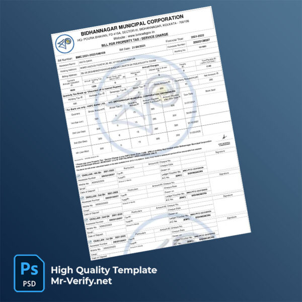 India Thane Municipal Corporation Editable Property Tax Bill Template in Word and PDF formats India Thane Municipal Corporation Editable Property Tax Bill Template in Word and PDF formats