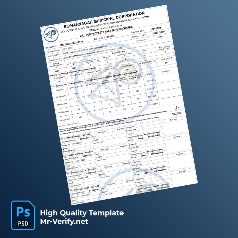 India Thane Municipal Corporation Editable Property Tax Bill Template in Word and PDF formats India Thane Municipal Corporation Editable Property Tax Bill Template in Word and PDF formats