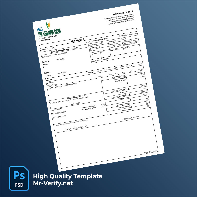India The Vedanta Sara Editable Tax Invoice Template in Word and PDF formats India The Vedanta Sara Editable Tax Invoice Template in Word and PDF formats