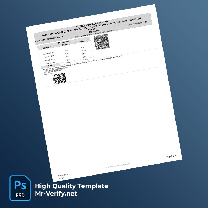India Titania Motocorp Pvt Ltd Editable Tax Invoice Template in Word and PDF formats India Titania Motocorp Pvt Ltd Editable Tax Invoice Template in Word and PDF formats