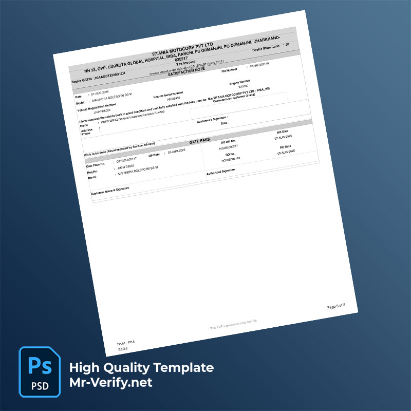 India Titania Motocorp Pvt Ltd Editable Tax Invoice Template in Word and PDF formats India Titania Motocorp Pvt Ltd Editable Tax Invoice Template in Word and PDF formats