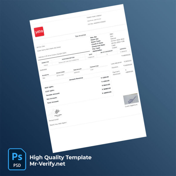 India Trident Hotel Udaipur Editable Hotel Bill Template in Word and PDF formats India Trident Hotel Udaipur Editable Hotel Bill Template in Word and PDF formats