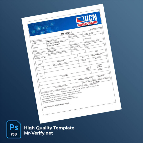 India UCN Fibrenet Editable Tax Invoice Template in Word and PDF formats India UCN Fibrenet Editable Tax Invoice Template in Word and PDF formats