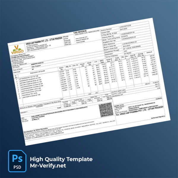 India Virgo UAP Editable GST Tax Invoice Template in Word and PDF formats