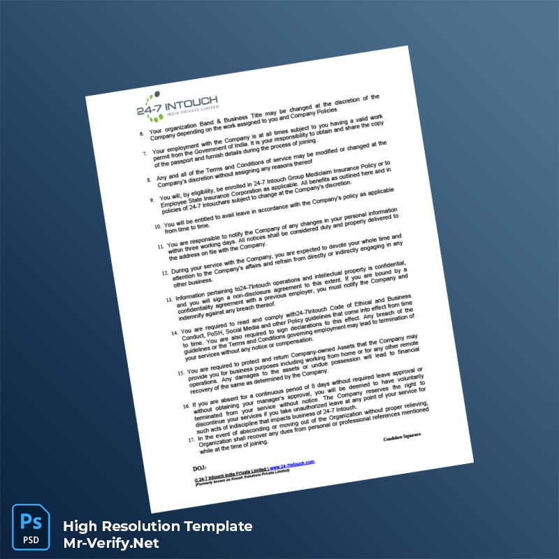 Editable India 24-7 Intouch Employment Verification Letter Word and Pdf Template 6 page Editable India 24-7 Intouch Employment Verification Letter Word and Pdf Template 6 page