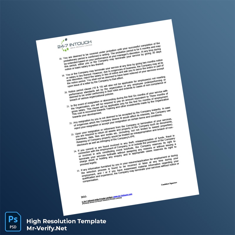 Editable India 24-7 Intouch Employment Verification Letter Word and Pdf Template 6 page Editable India 24-7 Intouch Employment Verification Letter Word and Pdf Template 6 page