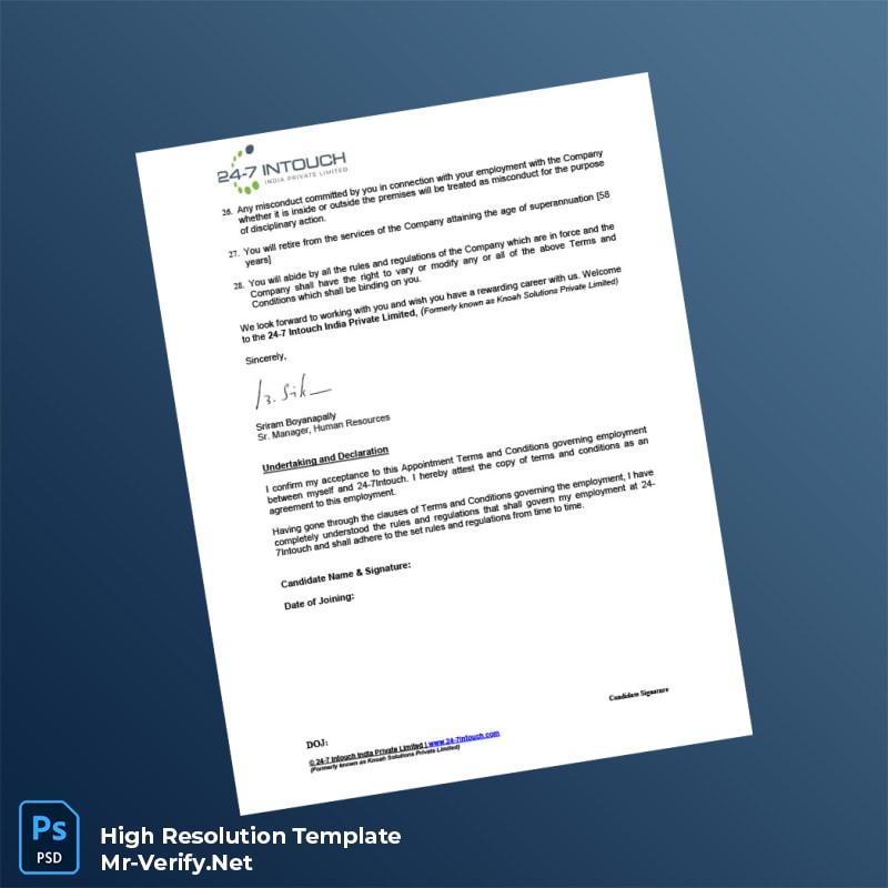 Editable India 24-7 Intouch Employment Verification Letter Word and Pdf Template 6 page Editable India 24-7 Intouch Employment Verification Letter Word and Pdf Template 6 page