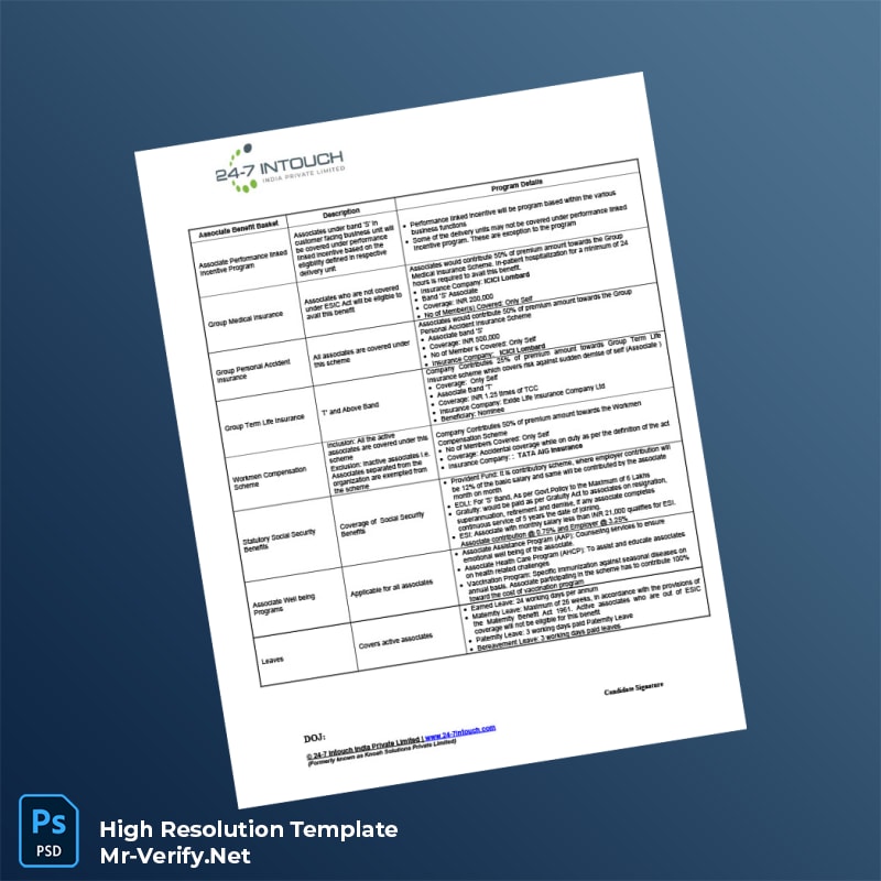 Editable India 24-7 Intouch Employment Verification Letter Word and Pdf Template 6 page Editable India 24-7 Intouch Employment Verification Letter Word and Pdf Template 6 page